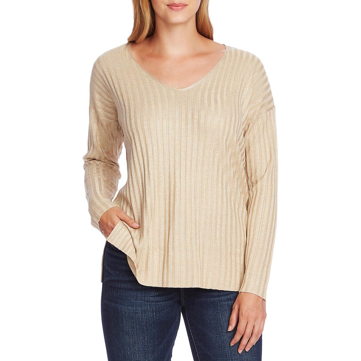 Vince Camuto Womens Ribbed Metallic Sweater