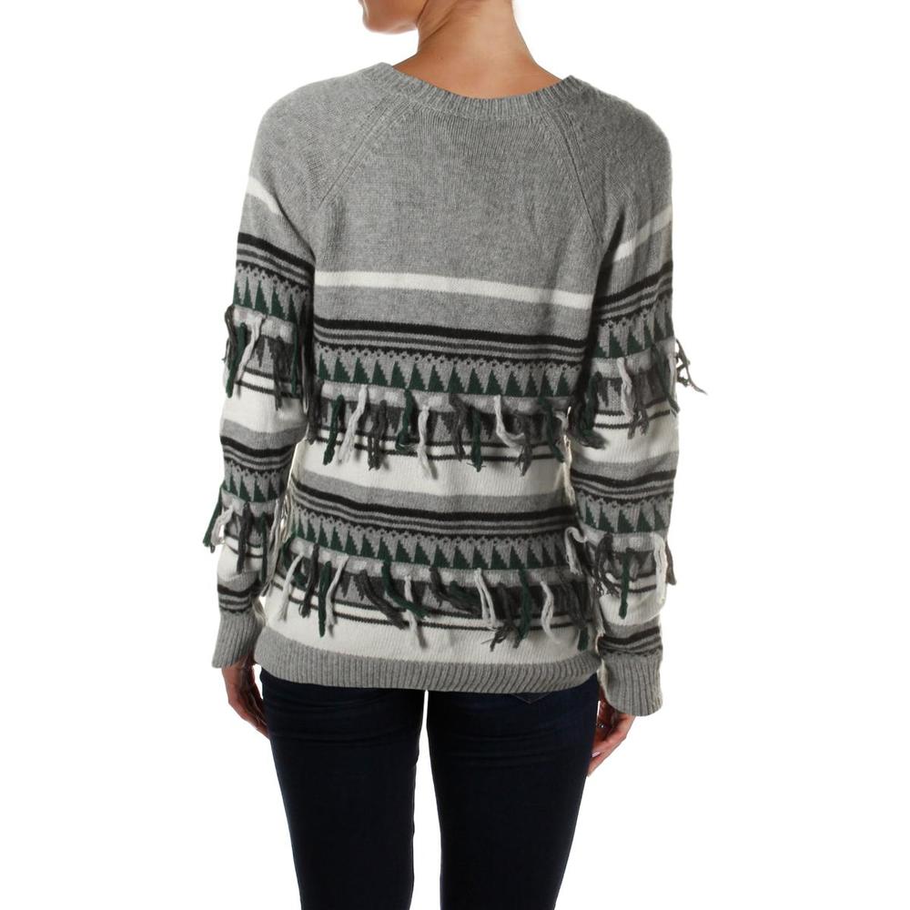 The Lane Fairisle Womens Wool Blend Fringe Pullover Sweater