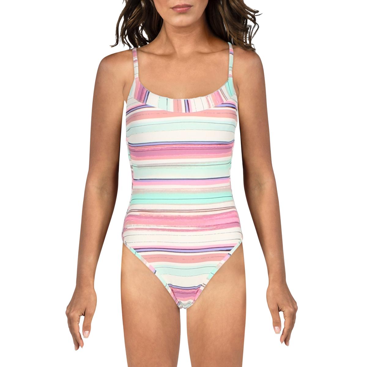 Jessica Simpson Bind Pannel Womens Ribbed Striped One Piece Swimsuit