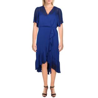 Calvin Klein Womens Surplice Hi Low Wrap Dress Blue 4 Calvin Klein Womens Surplice Hi Low Wrap Dress Blue 4