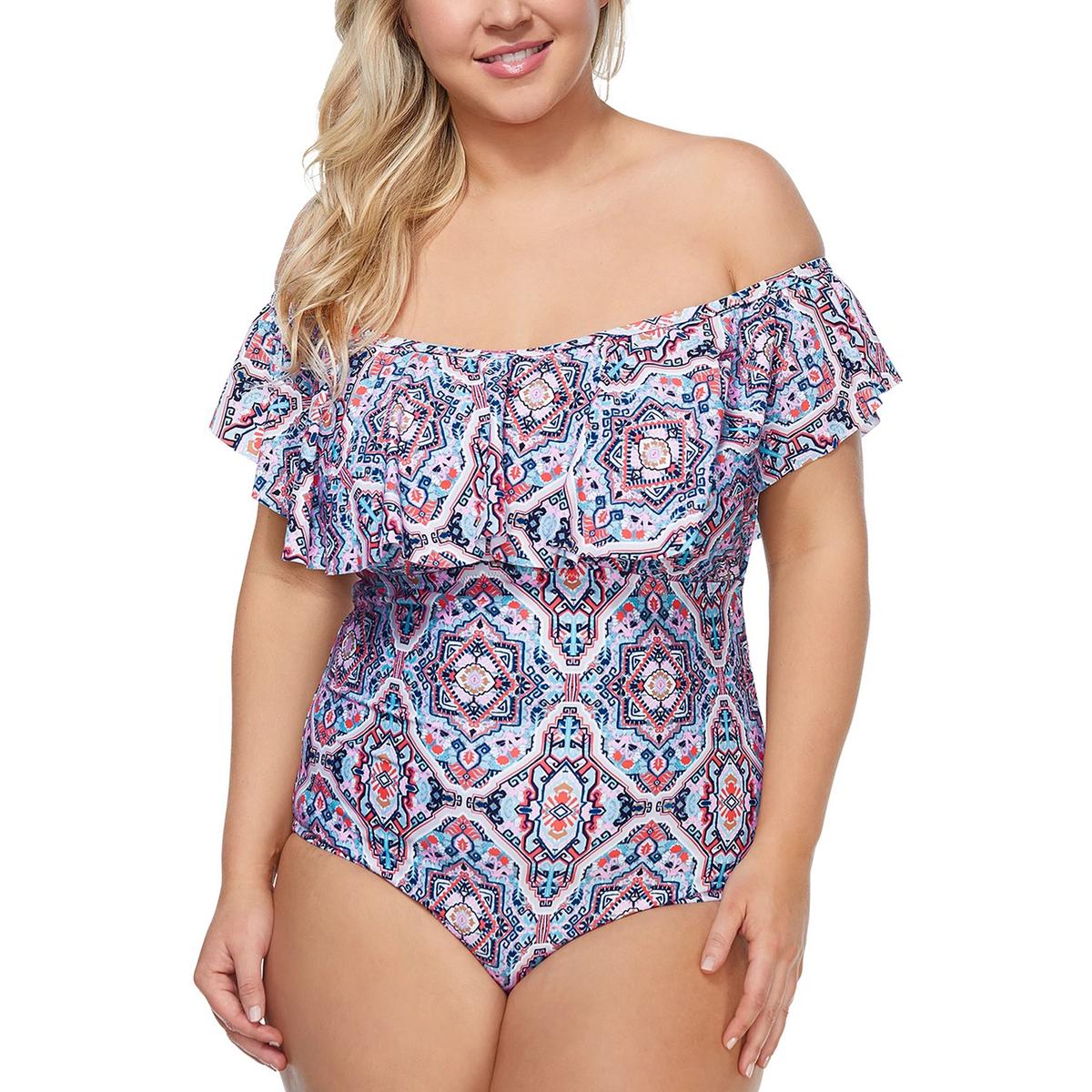 Raisins Plus Tortuga Womens Printed Ruffled One Piece Swimsuit Raisins Plus Tortuga Womens Printed Ruffled One Piece Swimsuit