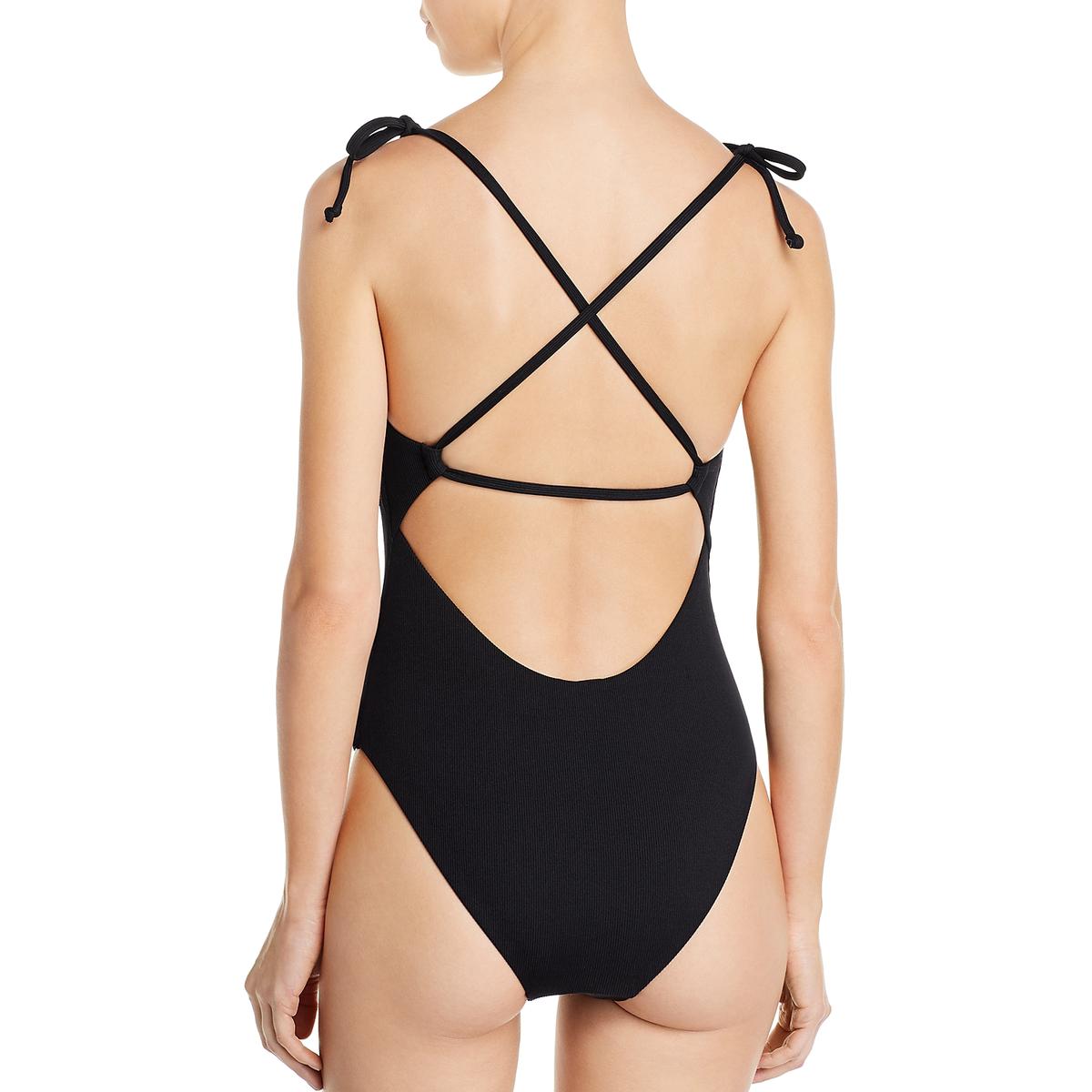 Aqua Womens V Neck Ribbed One Piece Swimsuit