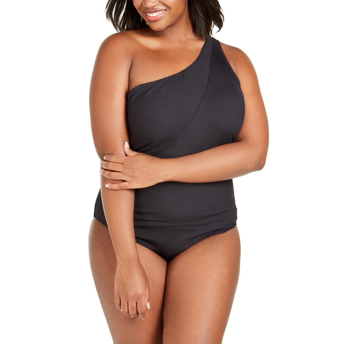 Becca By Rebecca Virtue Plus Fine Line Womens One Shoulder Asymmetric One Piece Swimsuit