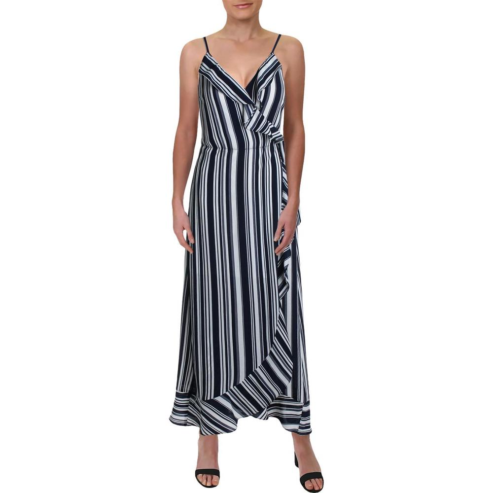 Aqua Womens Striped Hi-Low Wrap Dress