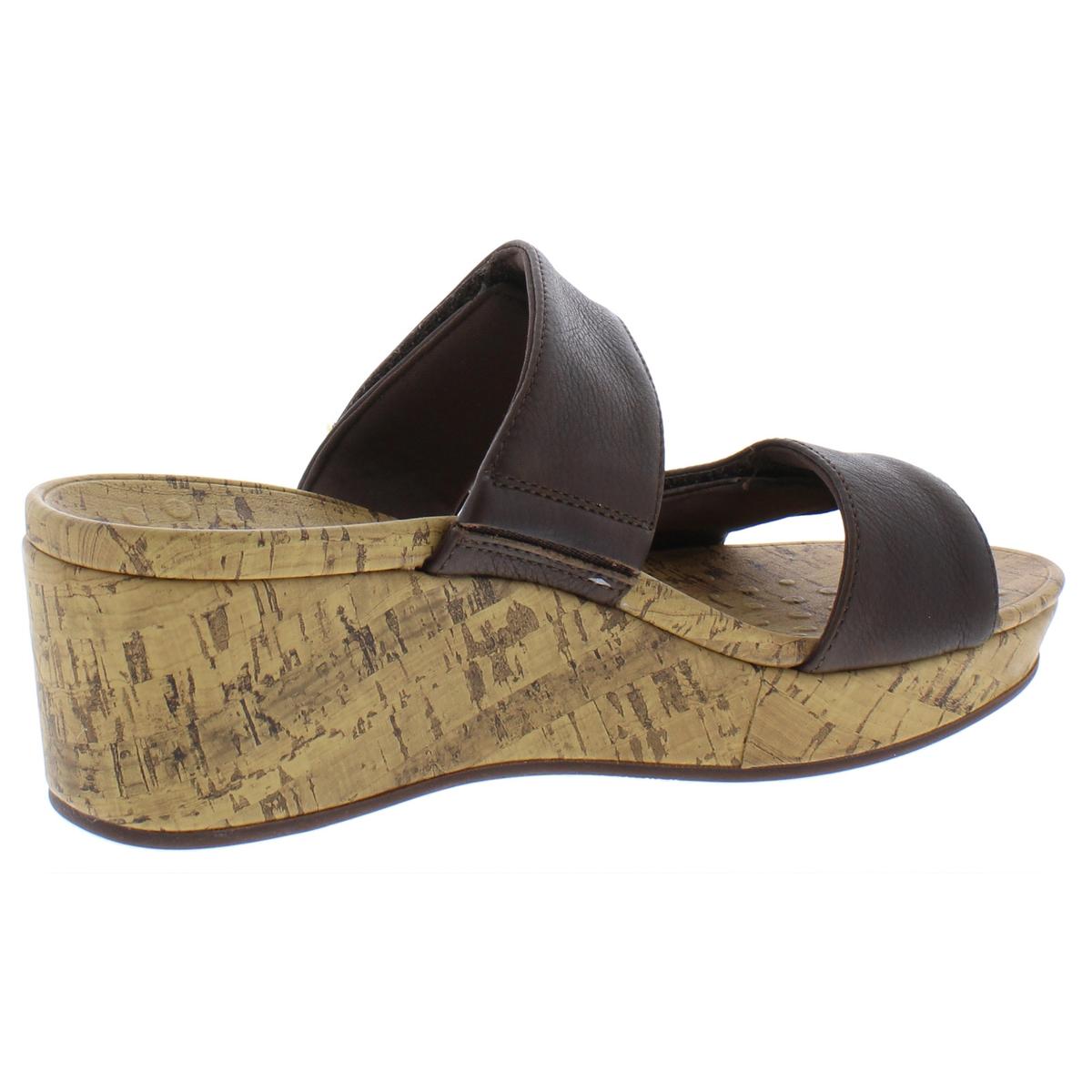 Vionic Pepper Leather Womens Leather Slip On Wedge Sandals