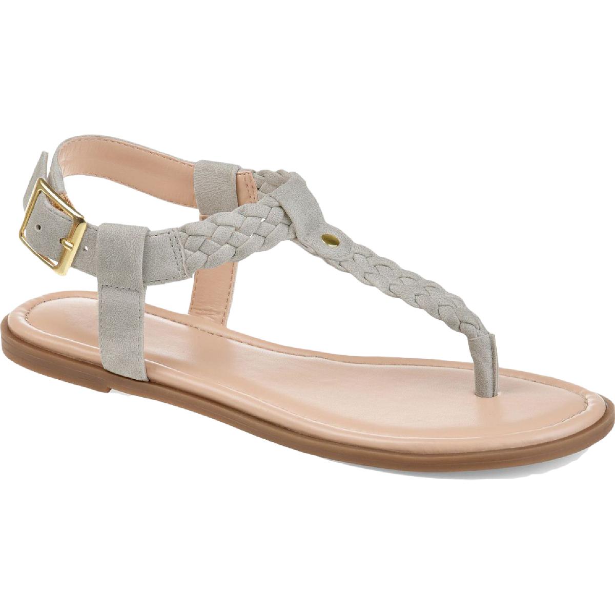 Journee Collection Genevive Womens Faux Leather Braided T-Strap Sandals