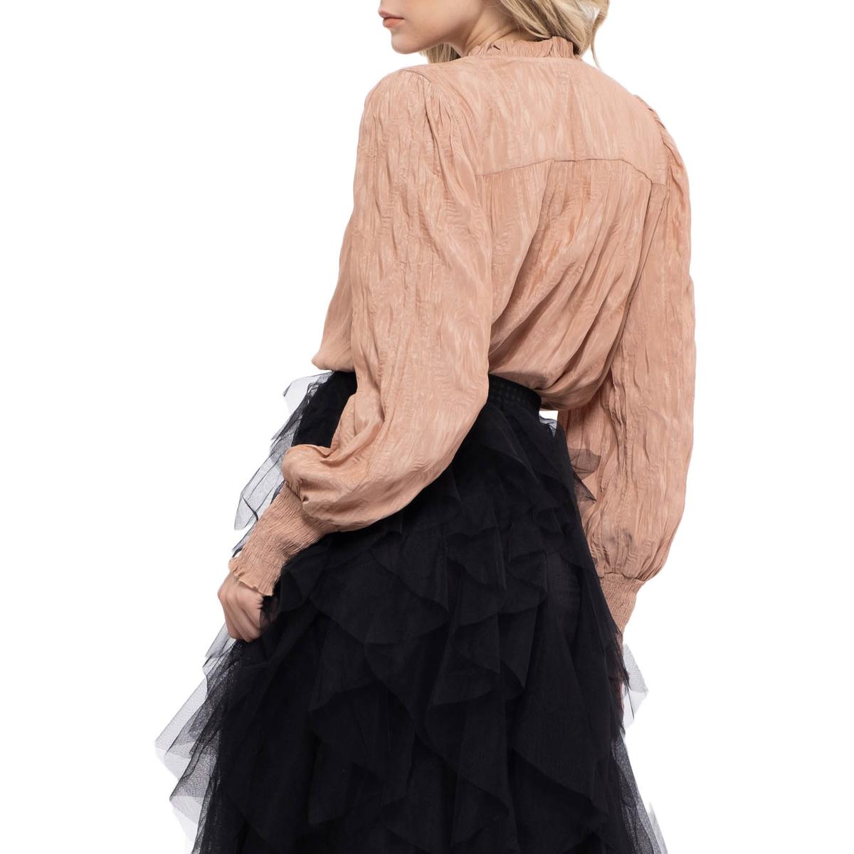 Moon River Womens Crinkled Tie Neck Blouse Moon River Womens Crinkled Tie Neck Blouse
