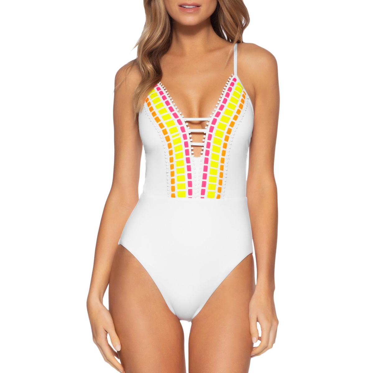 Becca By Rebecca Virtue Womens Tie Back Picot Trim One Piece Swimsuit Becca By Rebecca Virtue Womens Tie Back Picot Trim One Piece Swimsuit