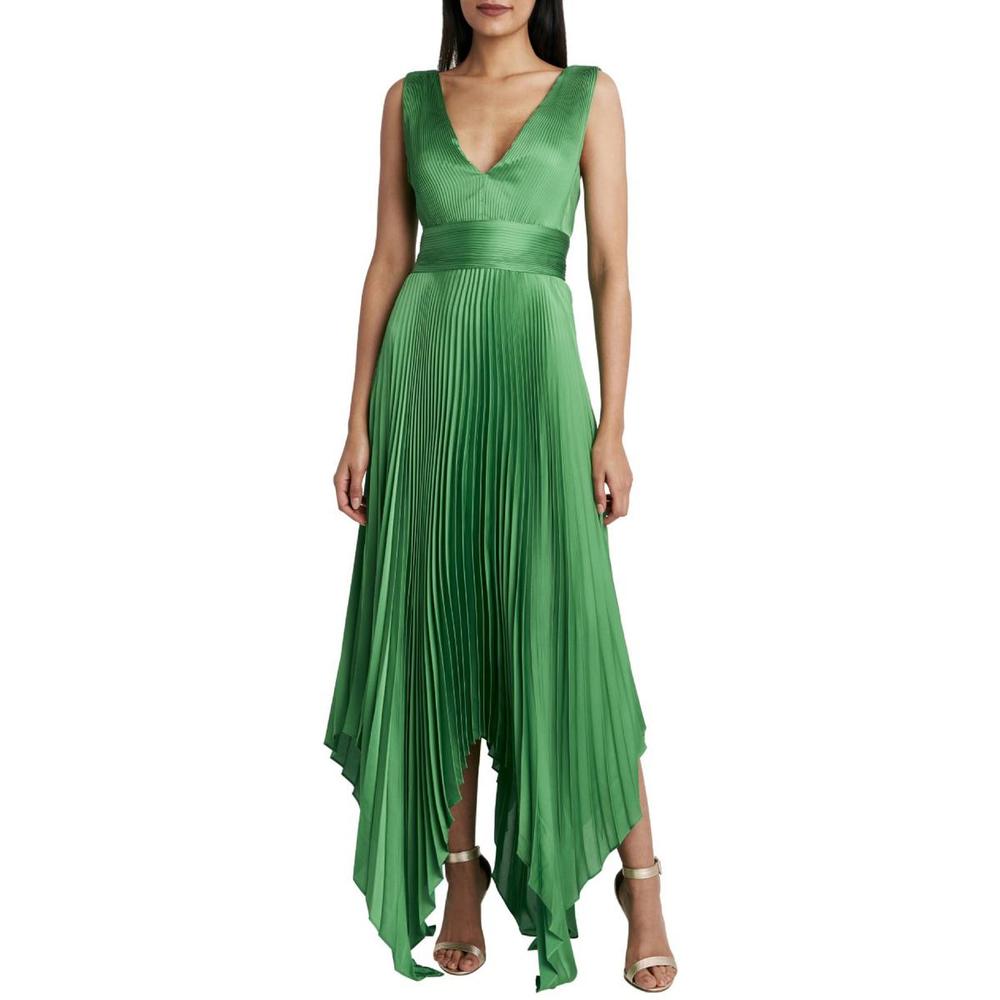 BCBG Natalia Womens V-Neck Pleated Evening Dress