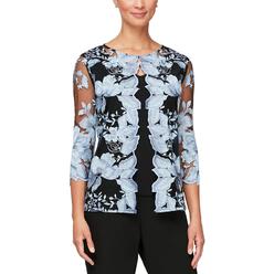 Alex Evenings Womens Lace Overlay Embroidered Blouse