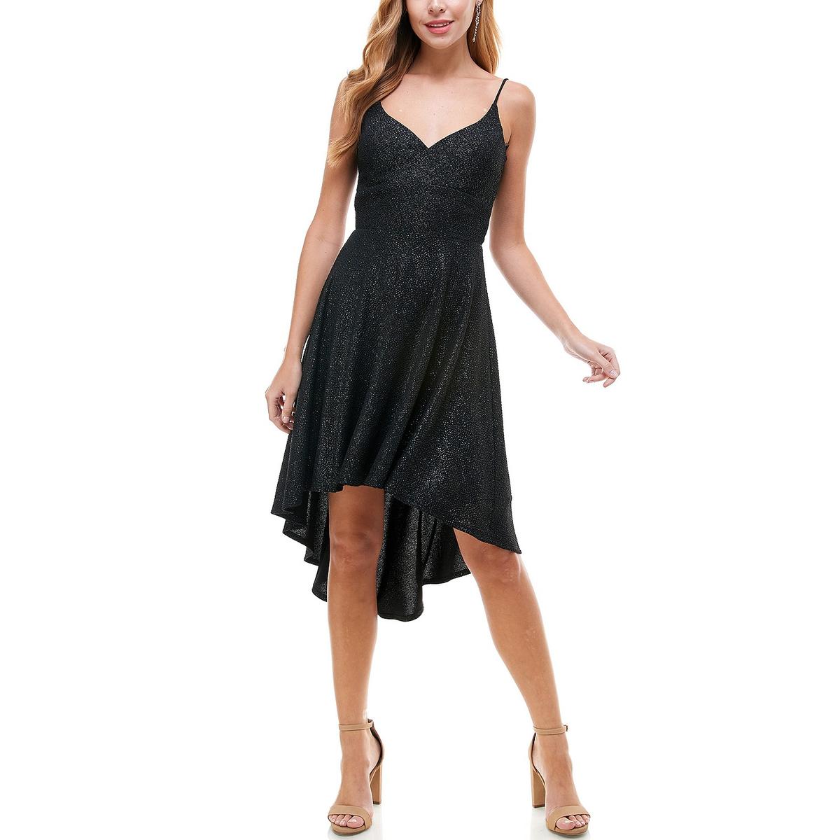 City Studio Juniors Womens Glitter Hi-Low Cocktail and Party Dress