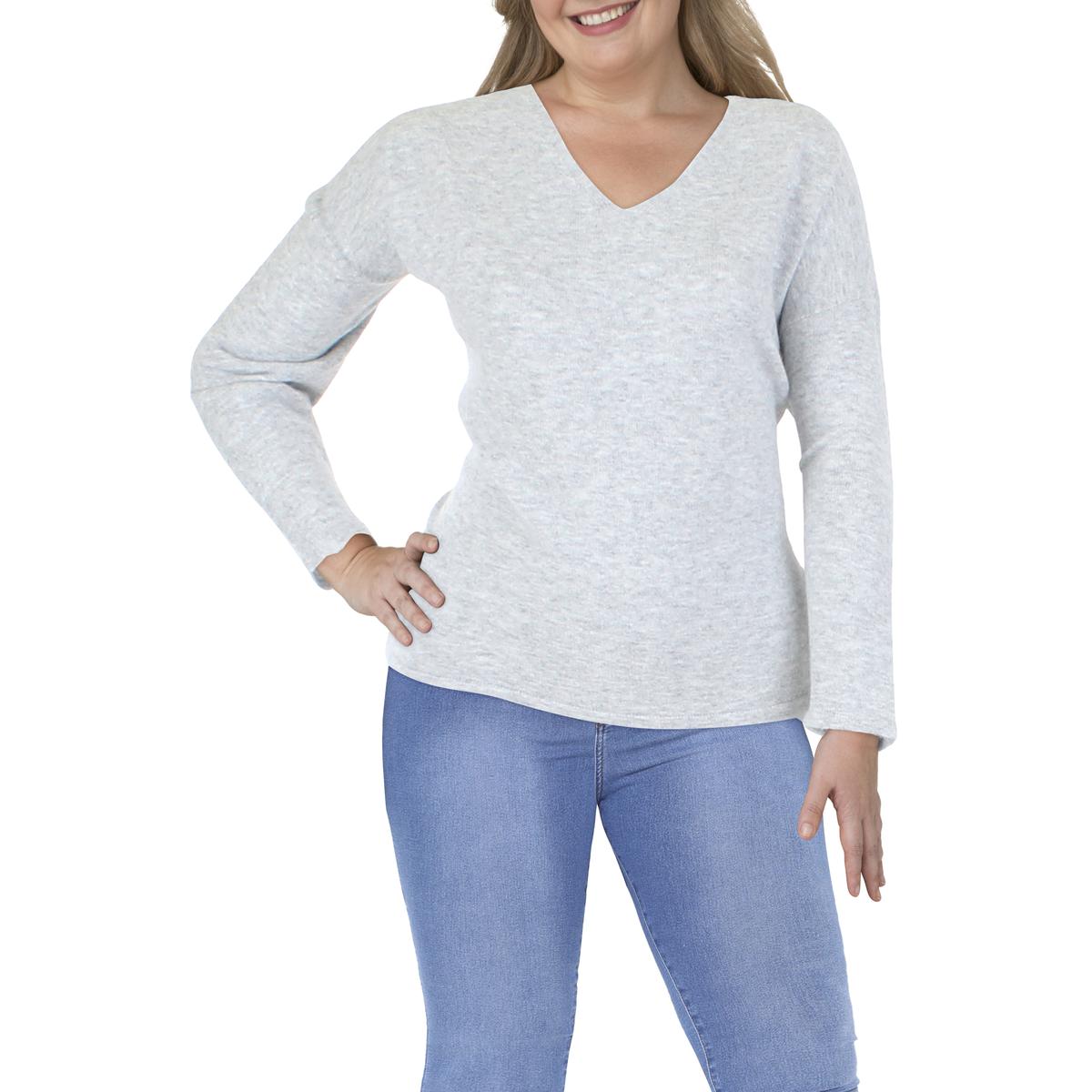 Karen Kane Plus Womens Knit V-Neck Pullover Sweater