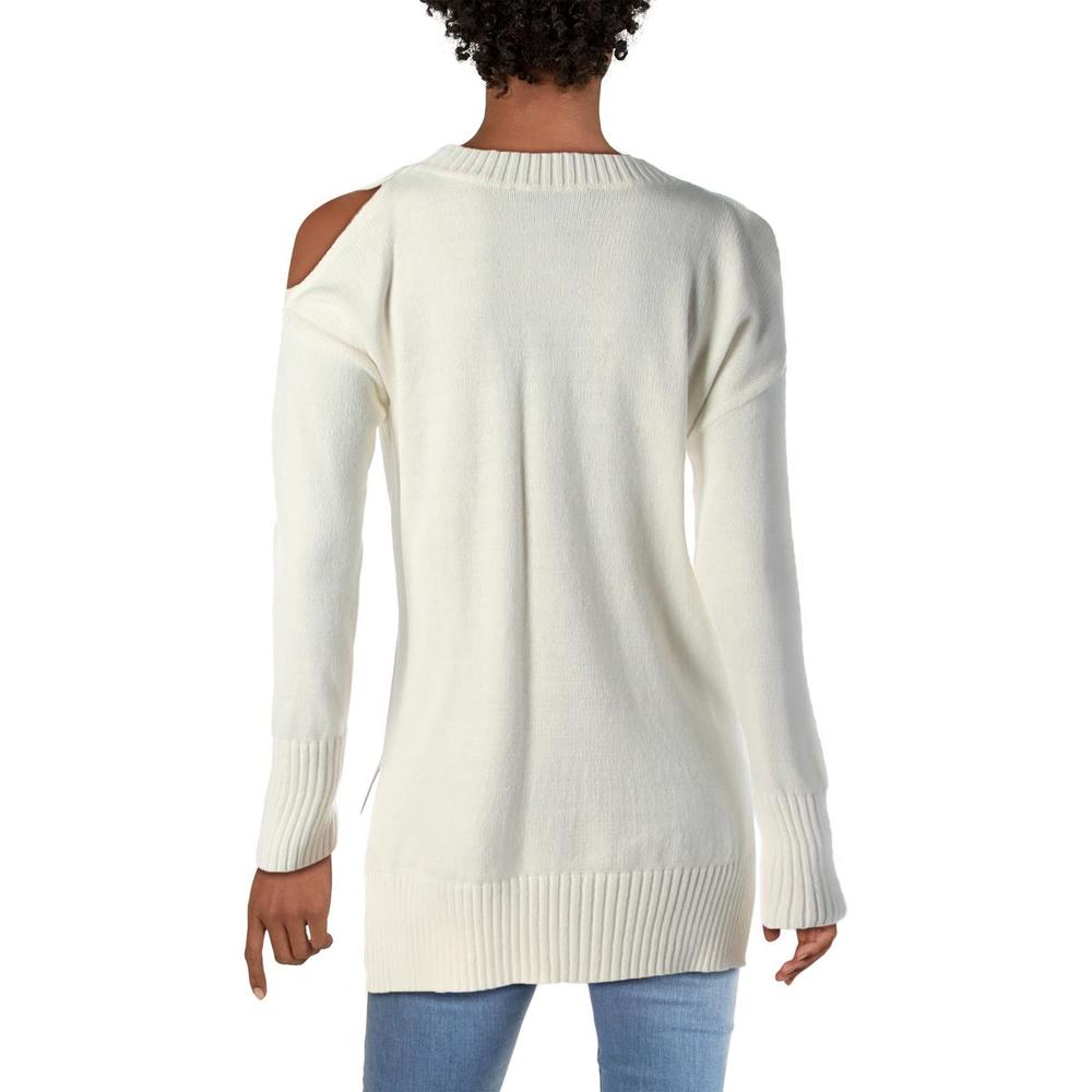 BCBG Womens Cold Shoulder Crew Neck Pullover Sweater