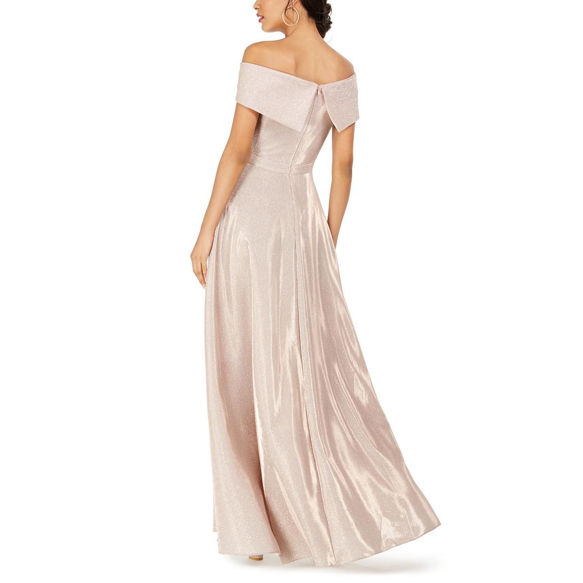 Xscape Petites Womens Off-The-Shoulder Glitter Evening Dress
