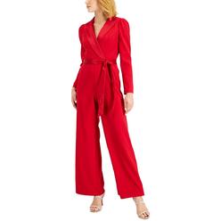 Adrianna Papell Womens Notched-Collar Belted Jumpsuit