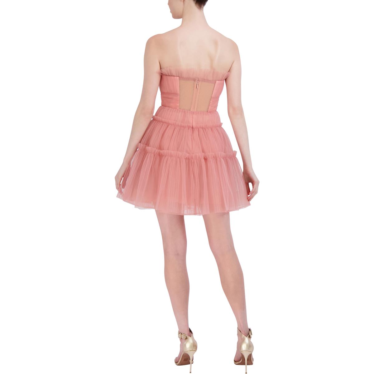 BCBG Womens Strapless Tulle Mini Dress