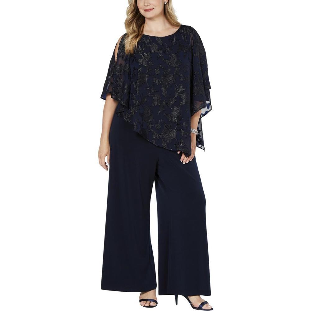 Connected Apparel Plus Womens Printed Overlay Jumpsuit