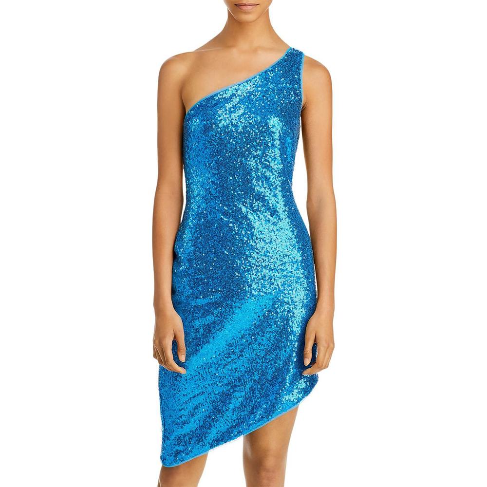 Aqua Womens Sequin One Shoulder Cocktail and Party Dress