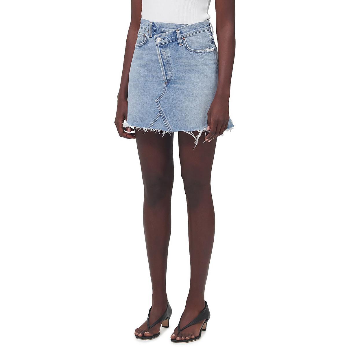 Agolde Womens Raw Hem Mini Denim Skirt