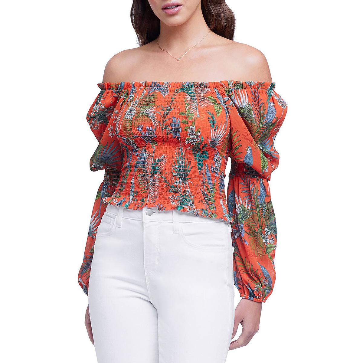 L'Agence Womens Floral Print Cropped Blouse