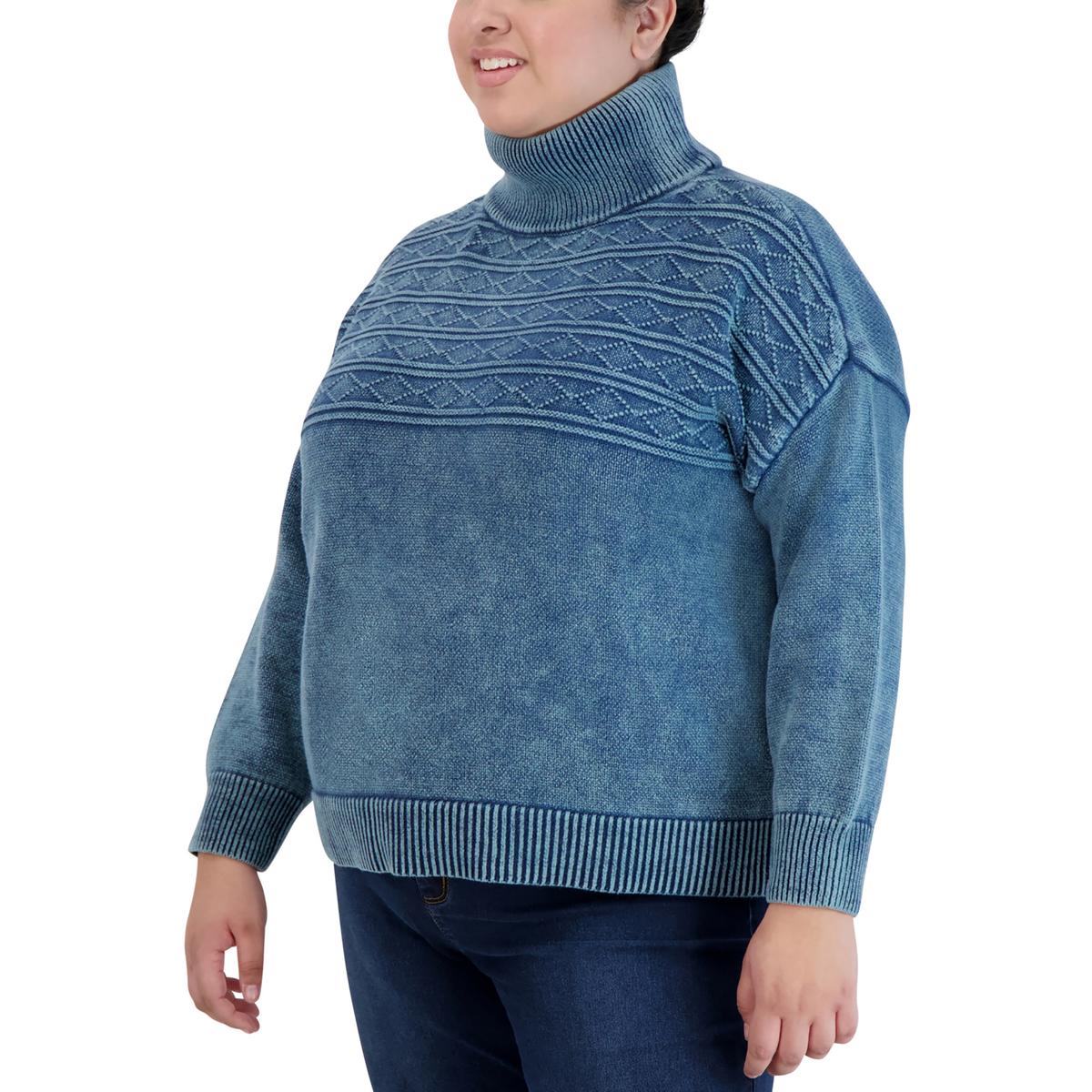Jones New York Plus Womens Cable Knit Ribbed Trim Turtleneck Sweater