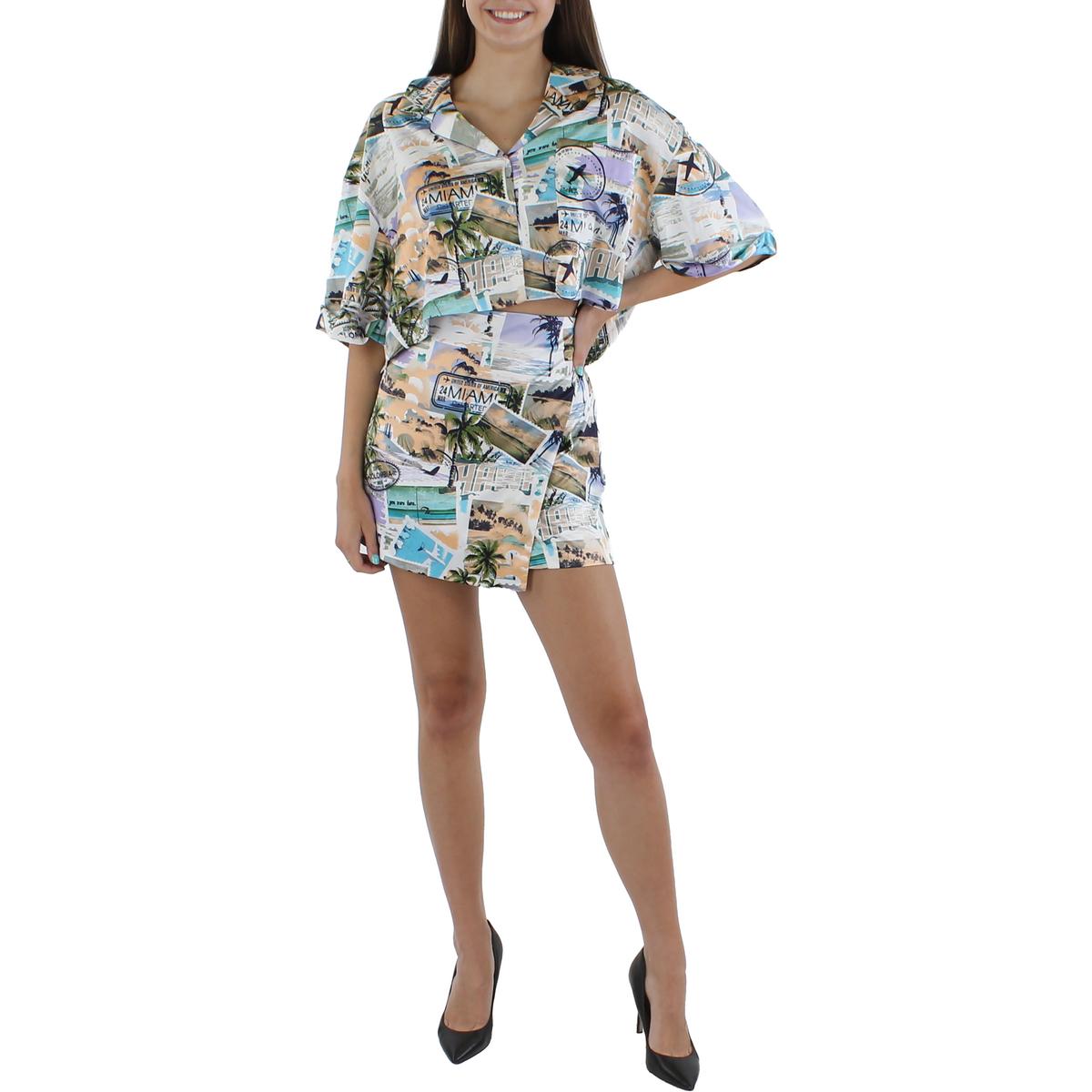 Royalty By Maluma Womens Printed Button-Down Cropped