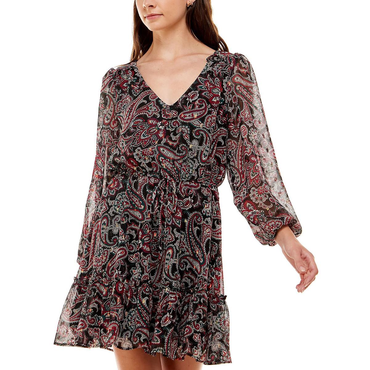 Crystal Doll Juniors Womens Paisley Above Knee Fit & Flare Dress