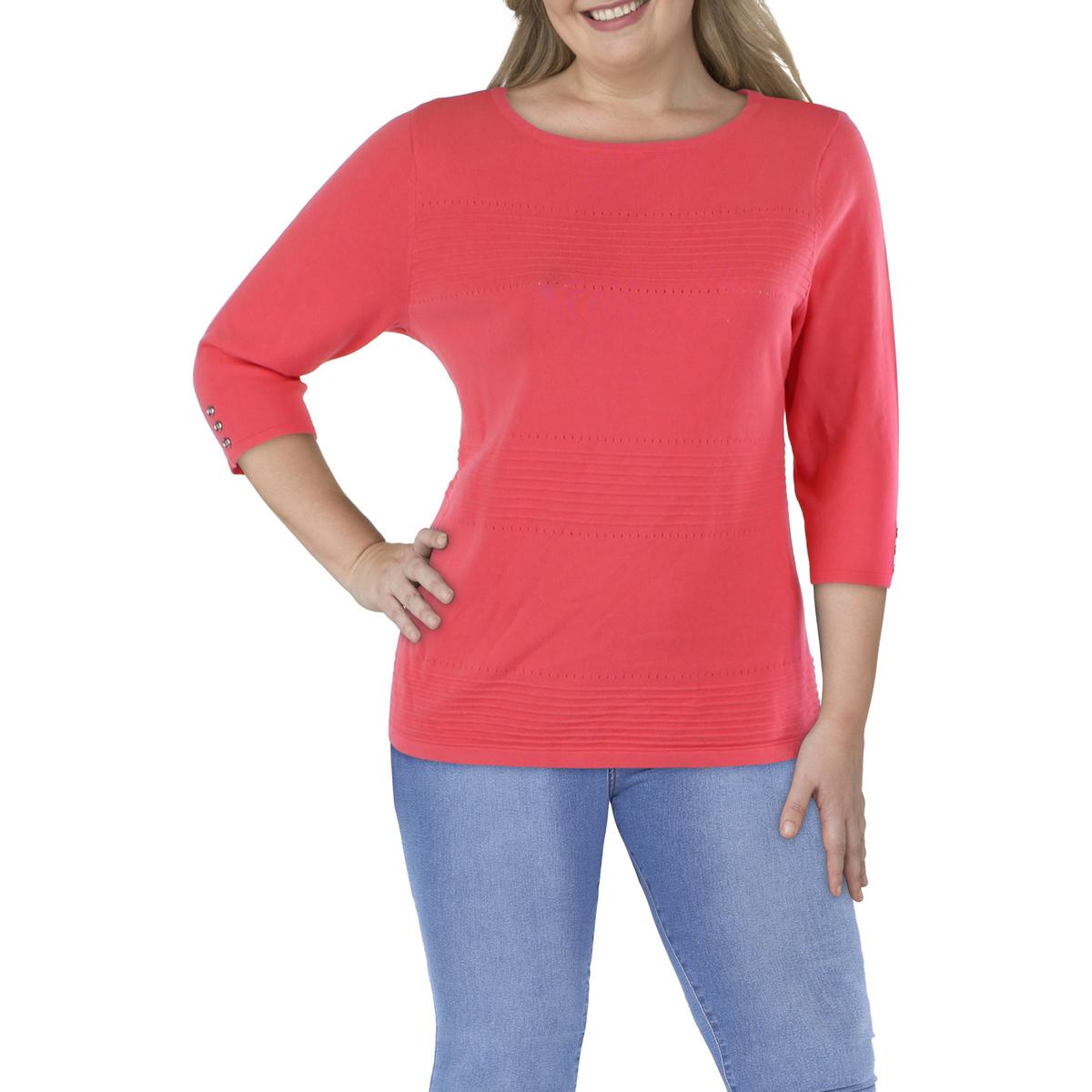 Karen Scott Women's Printed 3/4 Sleeve Sweater Past Red Size Petite Small