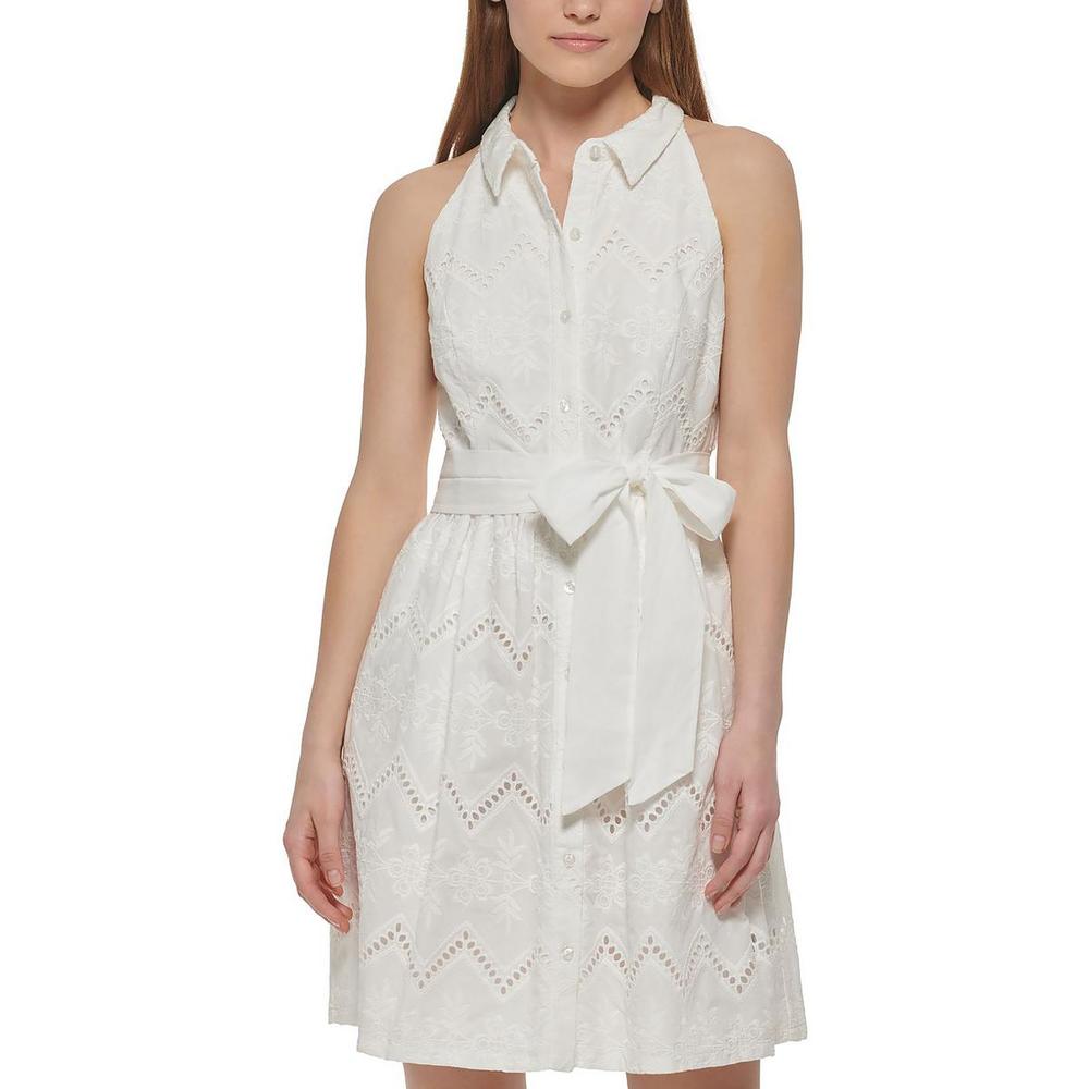 Vince Camuto Womens Embroidered Mini Shirtdress