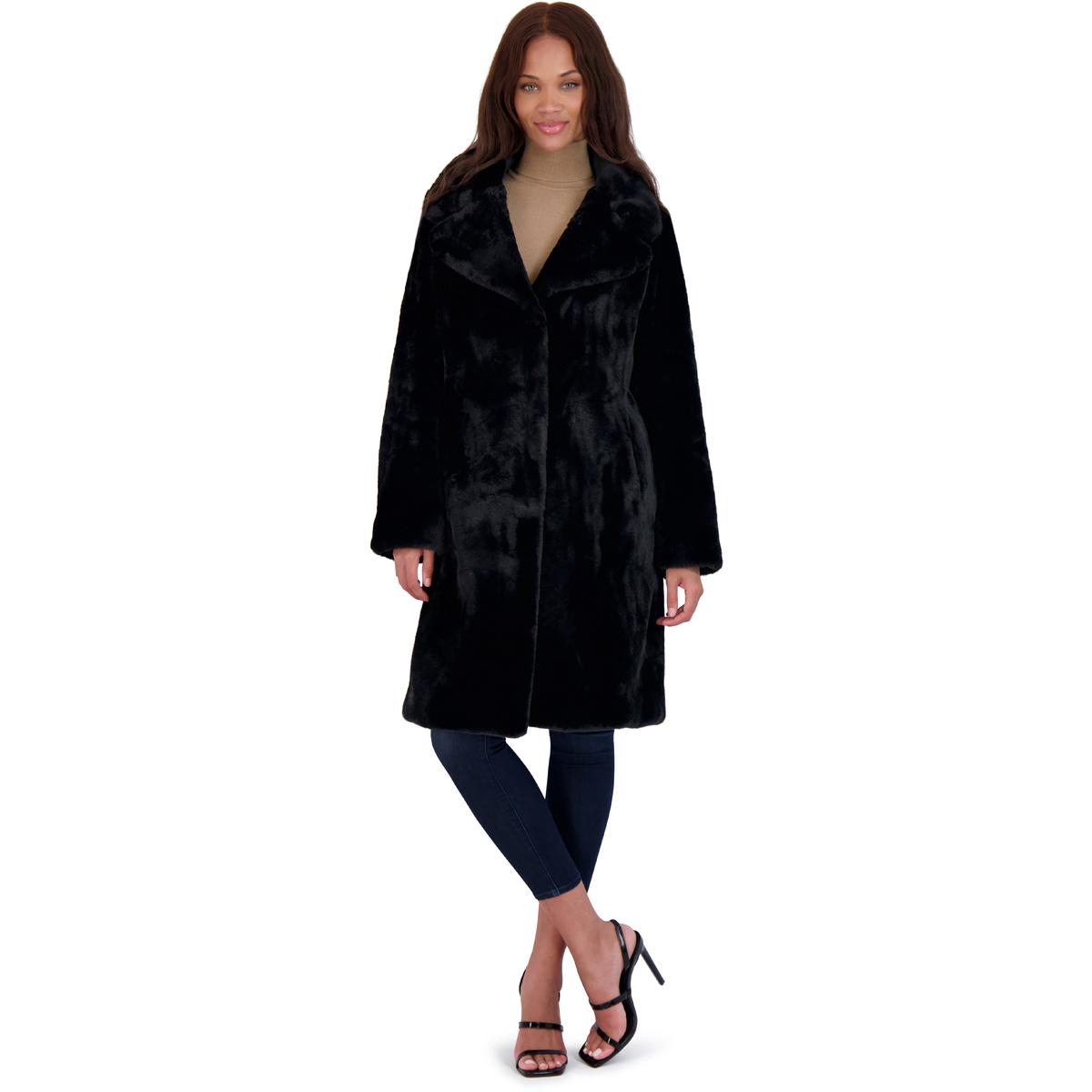Avec Les Filles Womens Solid Plush Faux Fur Coat