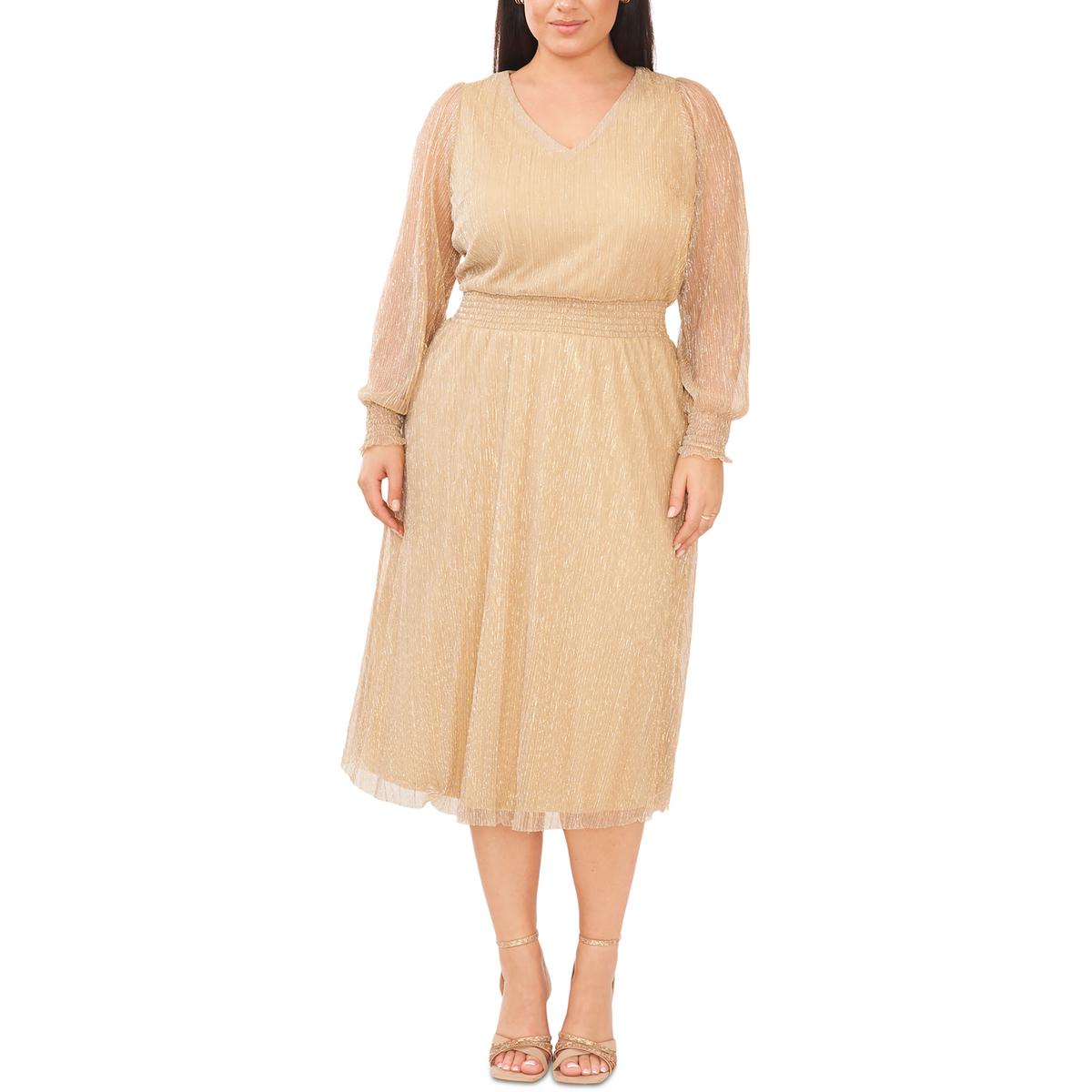 MSK Plus Womens Metallic Midi Cocktail and Party Dress