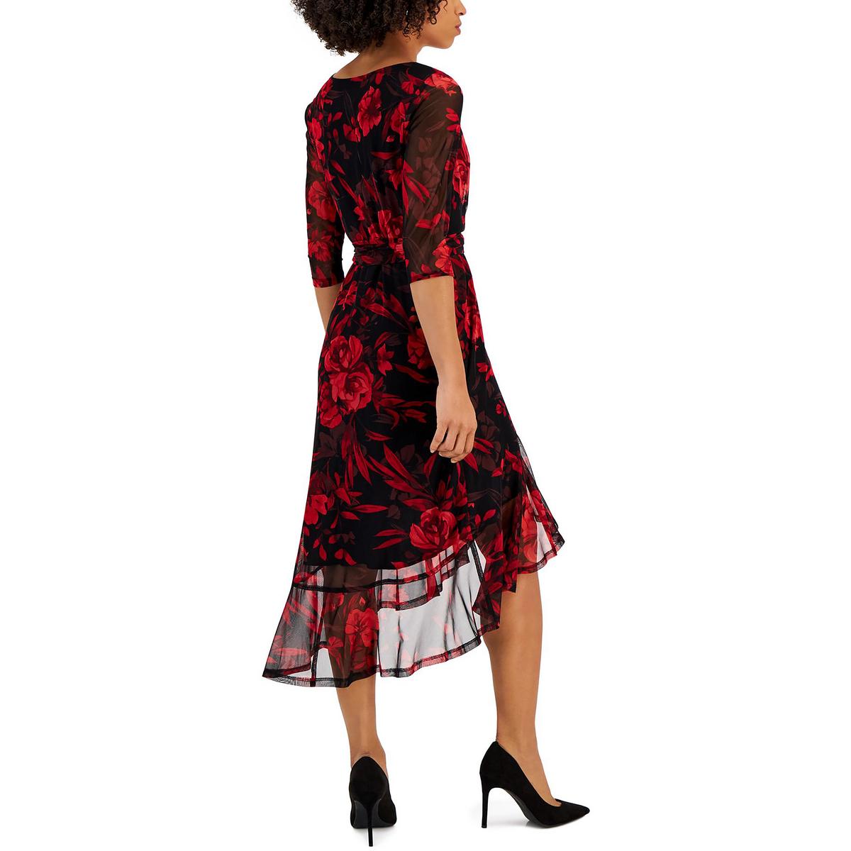Connected Apparel Womens Mesh Floral Fit & Flare Dress