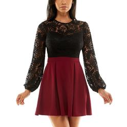 B.Darlin Juniors Womens Lace Colorblock Cocktail and Party Dress