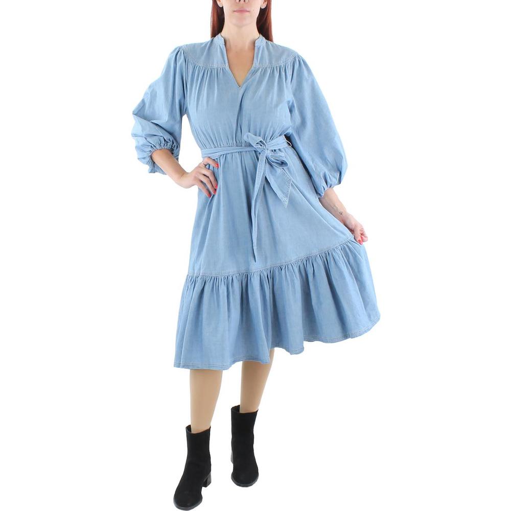 Ralph Lauren Womens Cotton Chambray Midi Dress