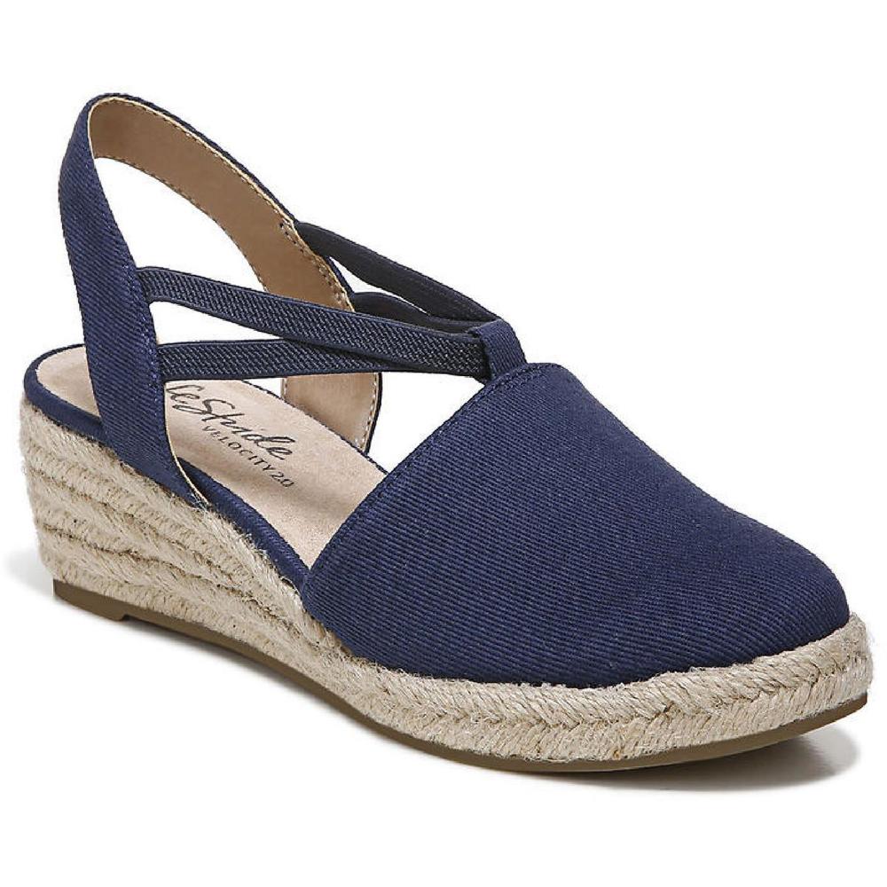 LifeStride Katrina 2 Womens Cushioned Footbed Canvas Wedge Sandals