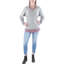 Tommy Hilfiger Plus Womens Plaid Trim Cozy Pullover Sweater