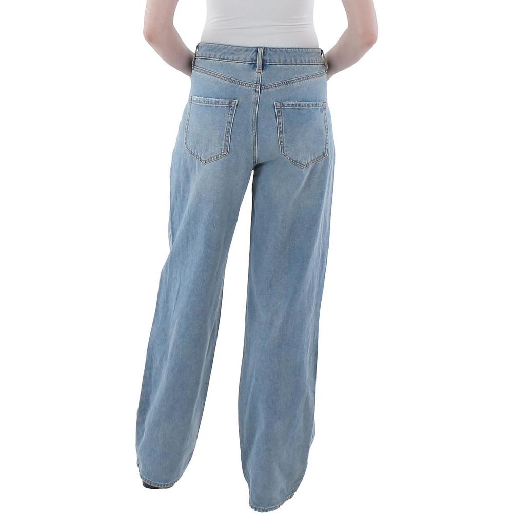Jessica Simpson Womens High Rise Distressed Wide Leg Jeans