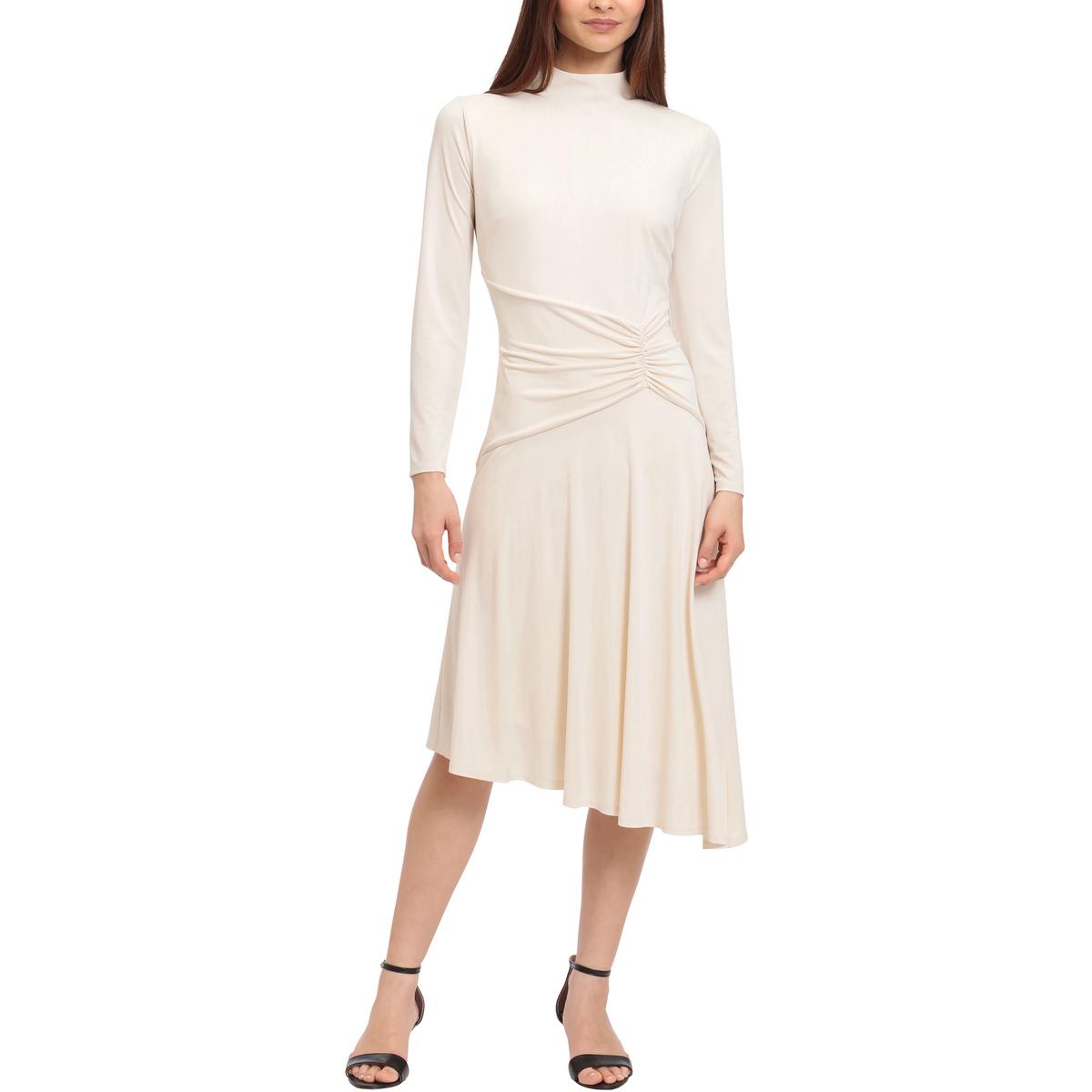 Maggy London Womens Ruched Mock Neck Midi Dress