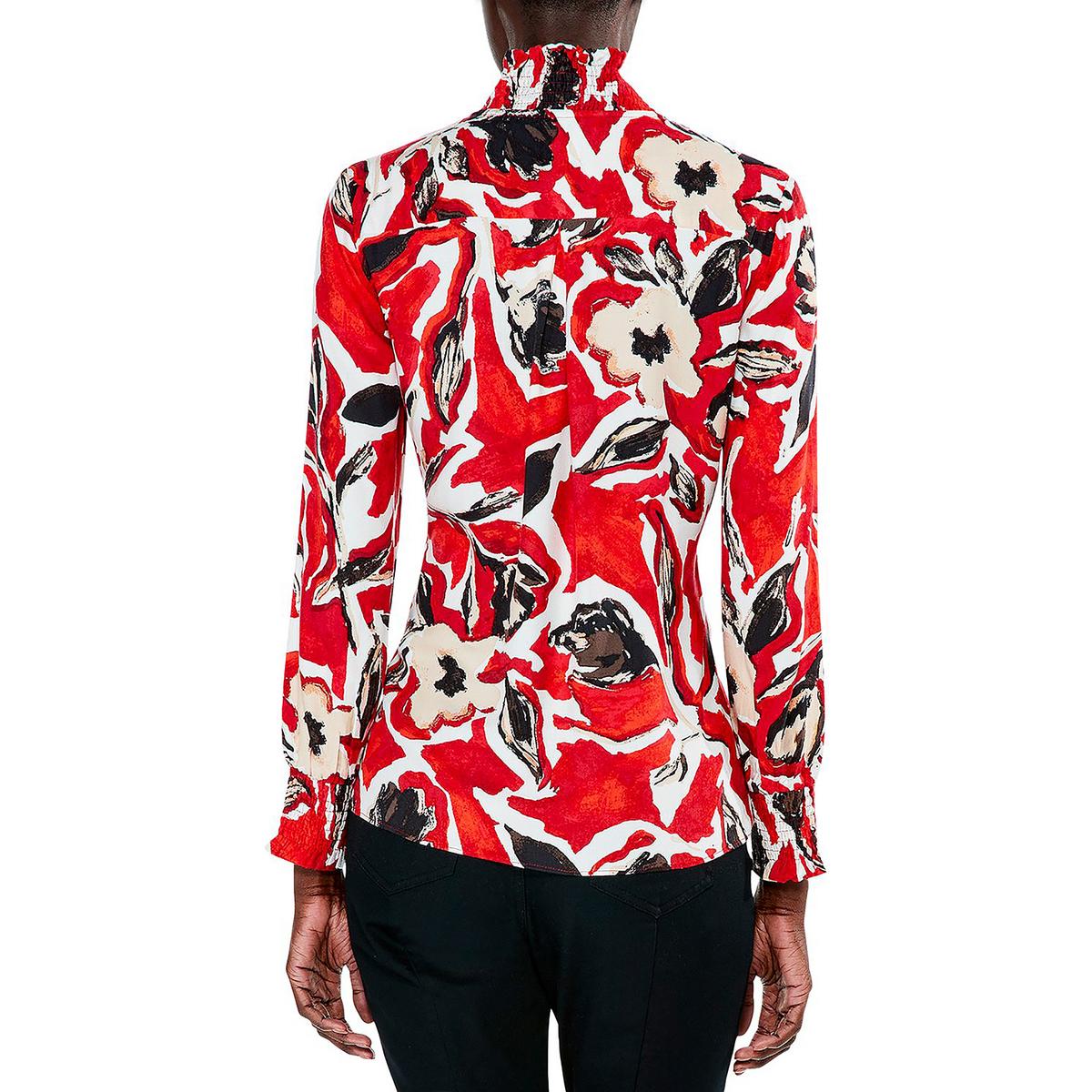 Nic + Zoe Womens Abstract Floral Smocking Blouse
