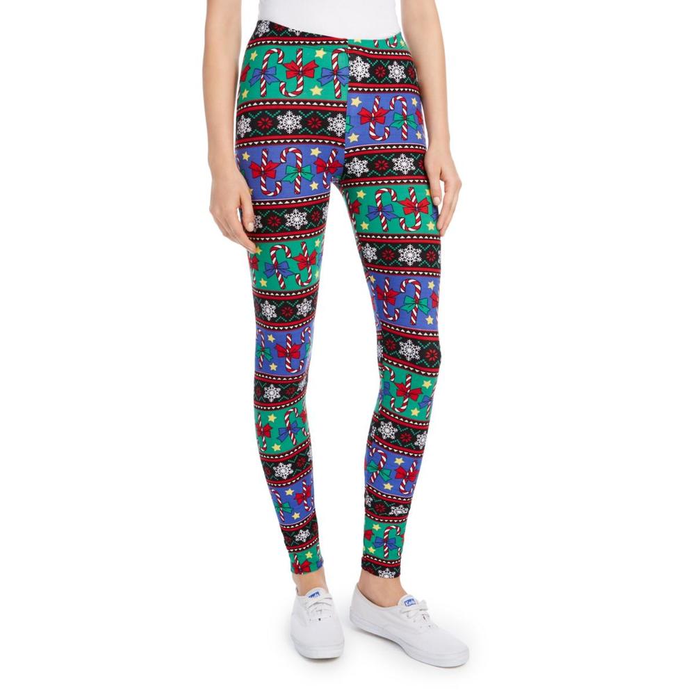 Planet Gold Juniors Holiday Womens Candy Cane Fitness Leggings