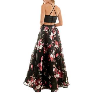 Crystal Doll Juniors Womens Floral Open Back Evening Dress Crystal Doll Juniors Womens Floral Open Back Evening Dress