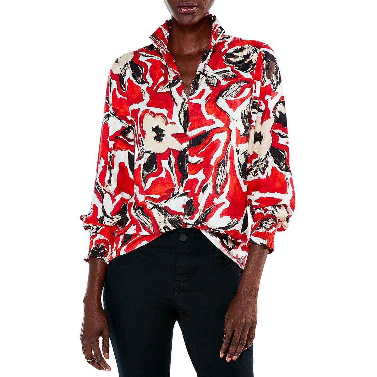Nic + Zoe Womens Abstract Floral Smocking Blouse