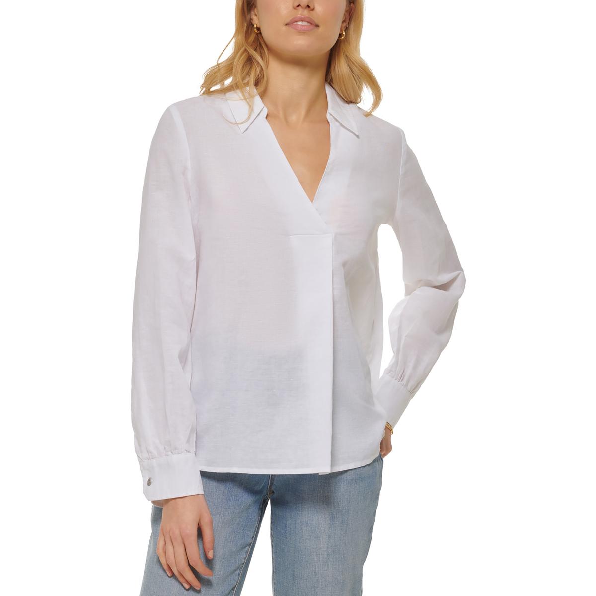 DKNY Womens Collared V-Neck Tunic Top