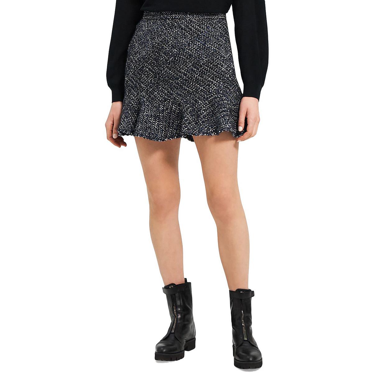Theory Diag Womens Tweed Frayed Hem Mini Skirt