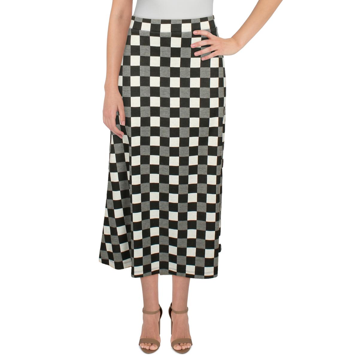 Anne Klein Womens Checkered Jacquard Midi Skirt