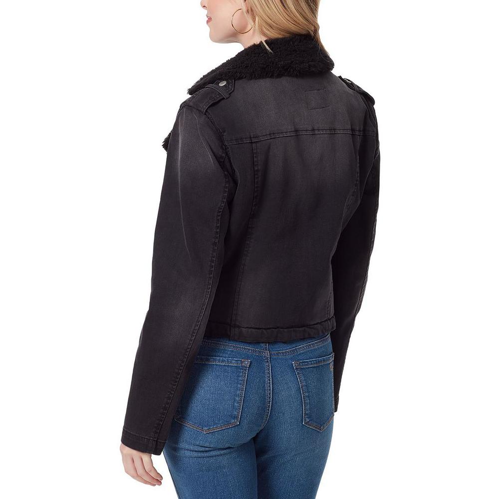 Jessica Simpson Womens Faux Fur Trim Moto Denim Jacket