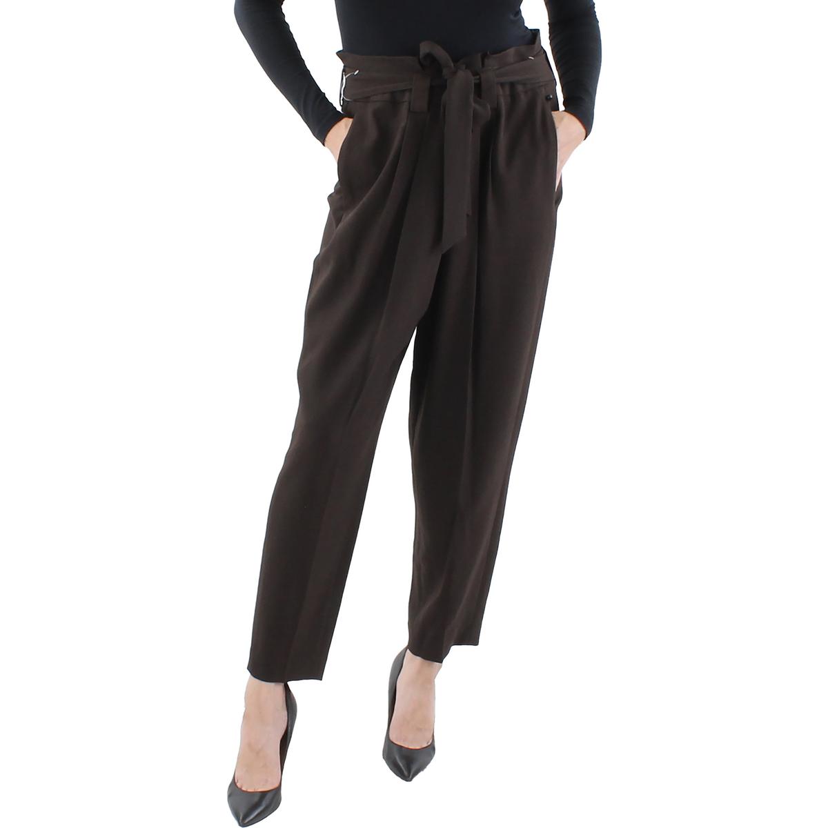 Calvin Klein Plus Womens High Rise Tie Waist Suit Pants