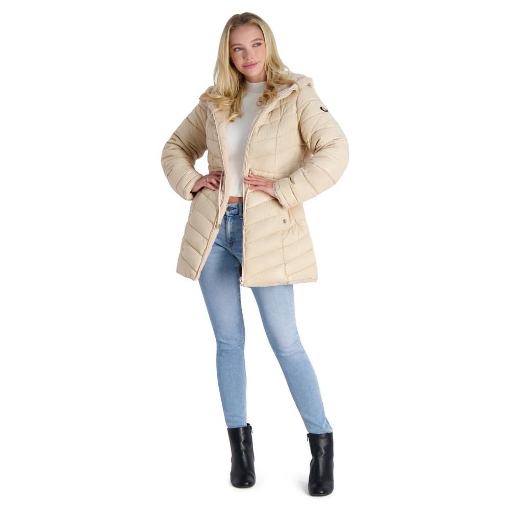 Jessica Simpson Womens Faux Fur Reversible Puffer Jacket