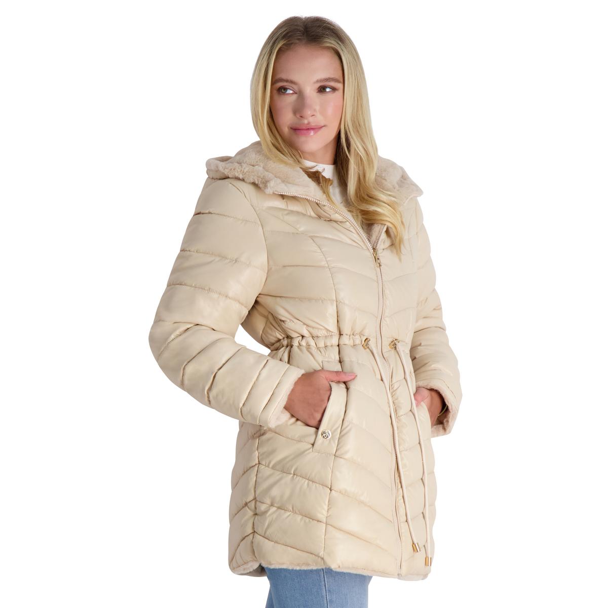 Jessica Simpson Womens Faux Fur Reversible Puffer Jacket