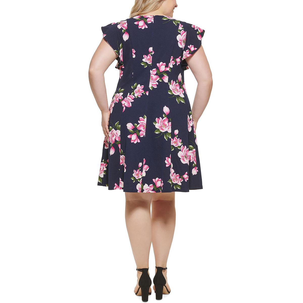 Jessica Carlyle Plus Womens Floral Print Knee-Length Fit & Flare Dress